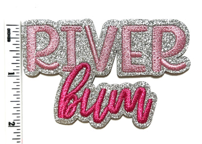 River Bum patch - Embroidered Iron On Patch with glitter 3.25”