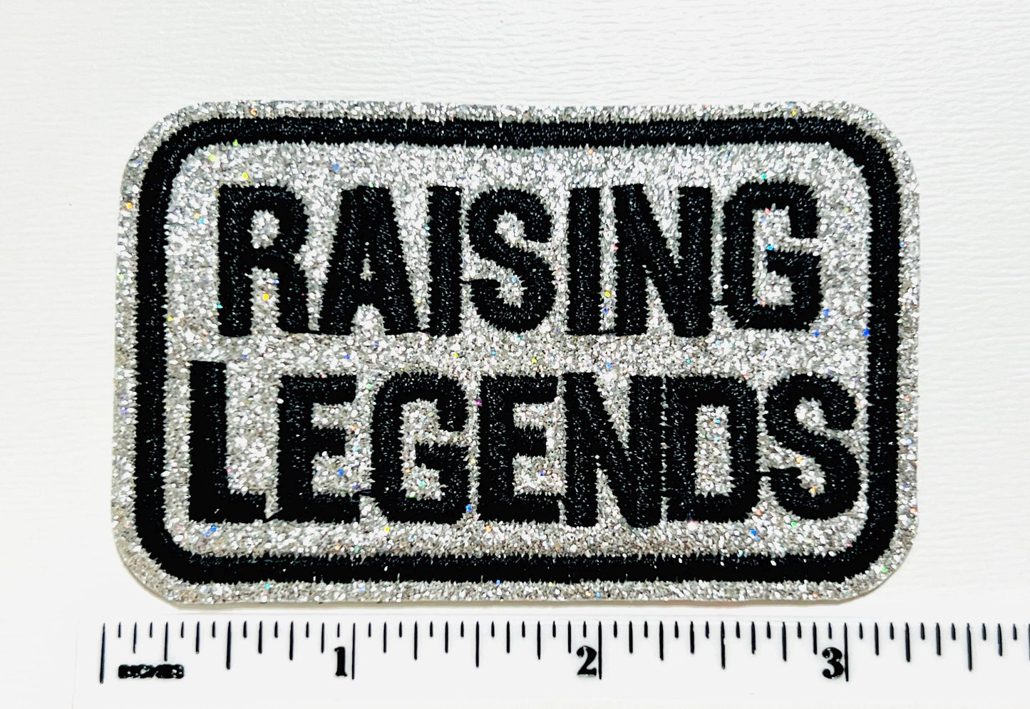 Raising Legends - Embroidered Iron on patch with silver glitter 3”