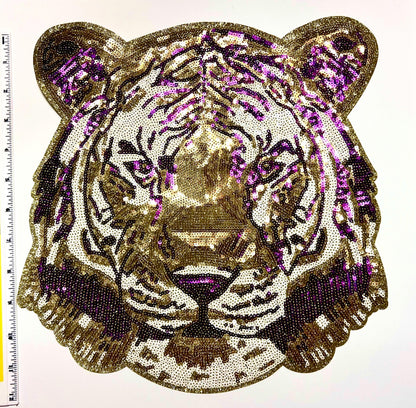 Purple & Gold Tiger - Sequins Iron on patch