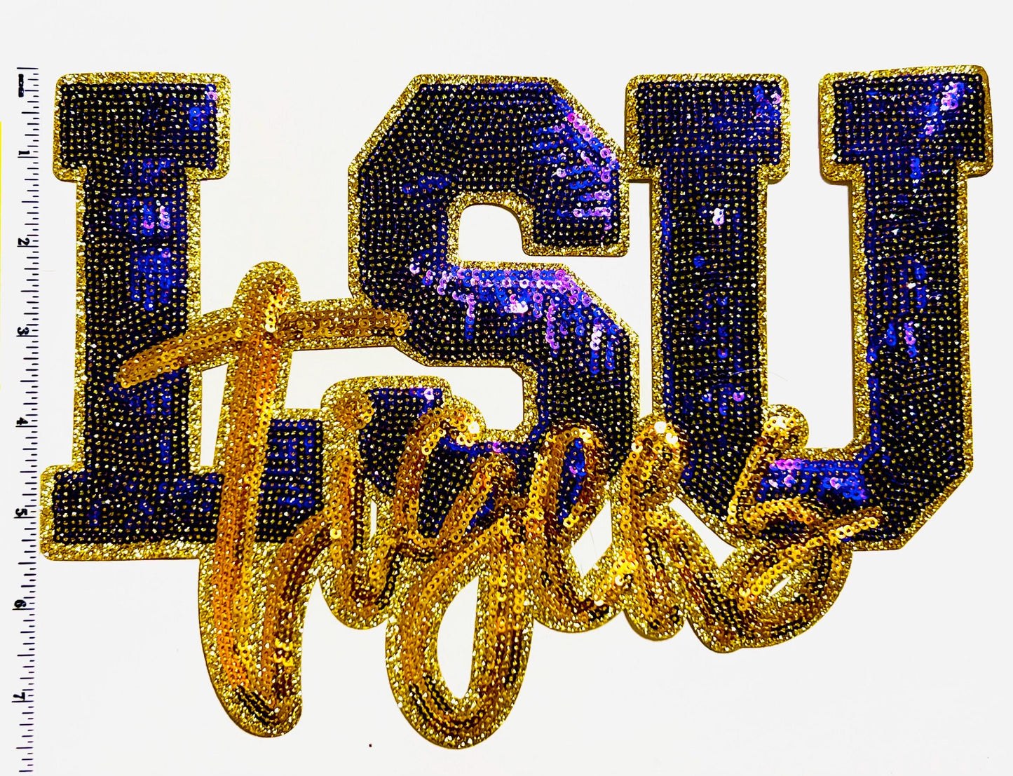 Purple & Gold Tigers patch - Large Sequins Iron on patch 10.5”