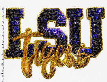 Purple & Gold Tigers patch - Large Sequins Iron on patch 10.5”