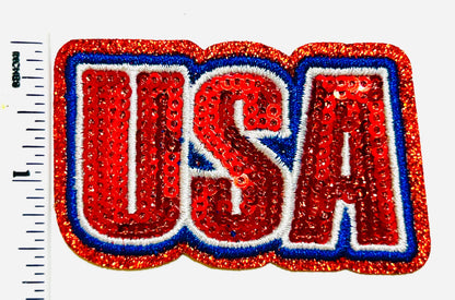 USA patch - Sequins Iron on patch 3”
