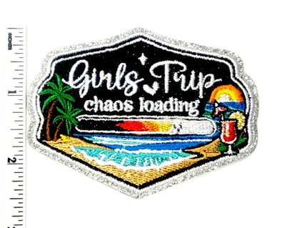 Girls Trip Chaos Loading patch - Embroidered Iron on patch with silver glitter