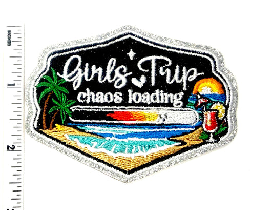Girls Trip Chaos Loading patch - Embroidered Iron on patch with silver glitter