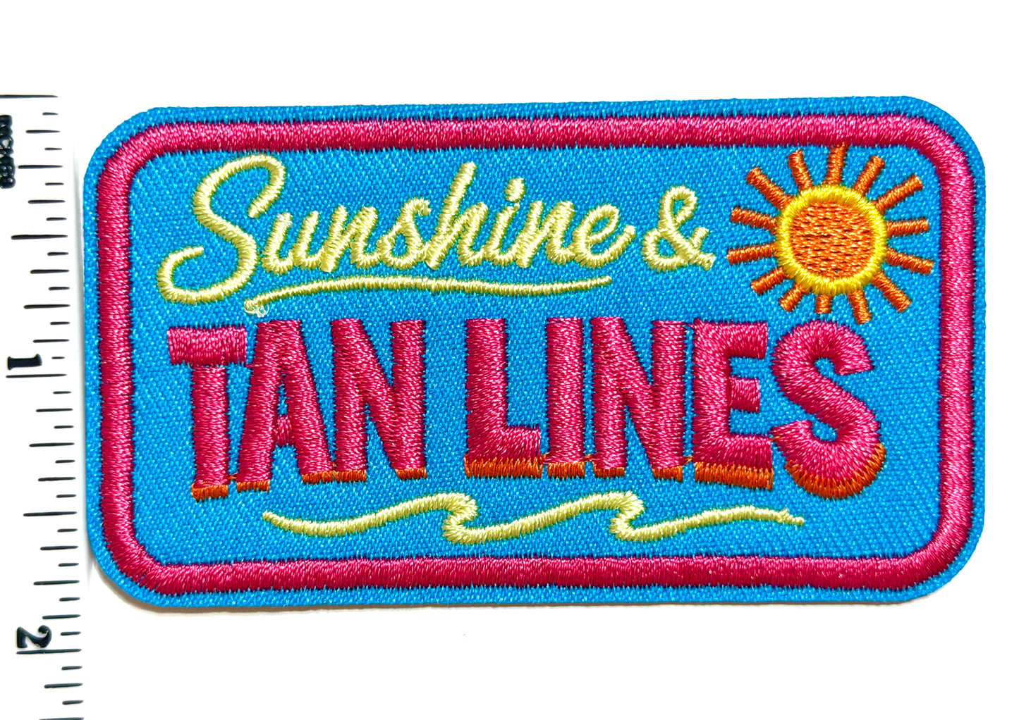 Sunshine & Tan Lines - Embroidered Iron On Patch 1.5” x 3”