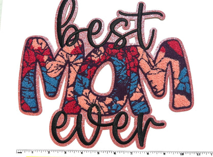 Mom Chenille Patch – Pink Glitter Iron-On Applique
