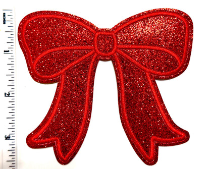 Bows with ribbon -Embroidered & Glitter Iron on patches