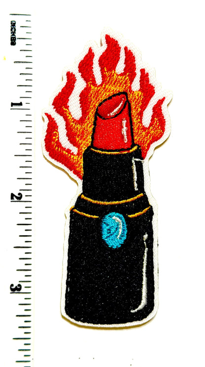 Red lipstick with flames patch- Embroidered DIY Iron on patch