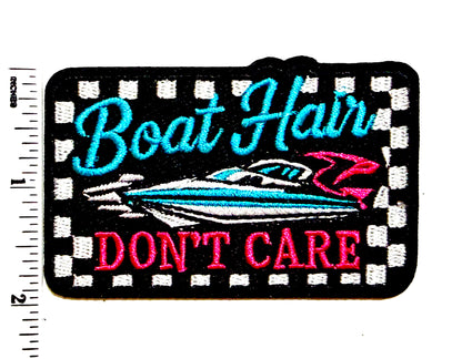 Boat Hair, Don’t Care checkered patch - Embroidered Iron On Patch 3”
