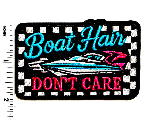 Boat Hair, Don’t Care checkered patch - Embroidered Iron On Patch 3”