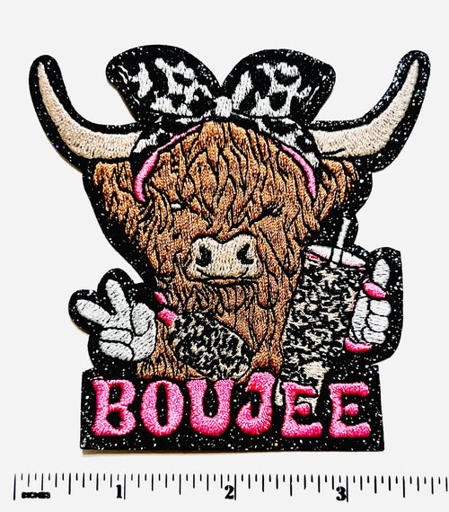 Boujee Cow - Embroidered Iron on patch