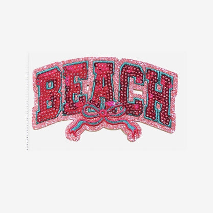 Beach *pink with teal outline* with a bow - Sequins DIY  Iron on patch