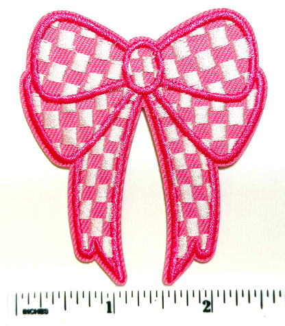 Checkered Bow patches - Embroidered Iron On Patches 3”