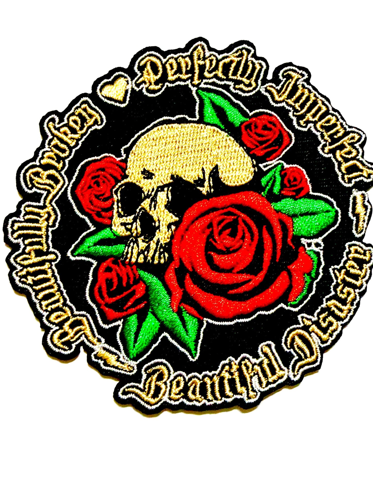 Beautifully Broken - Embroidered Skull patch Iron On, DIY Apparel Accessory