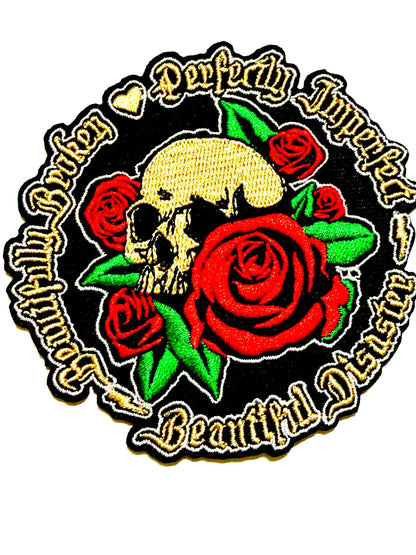 Beautifully Broken - Embroidered Skull patch Iron On, DIY Apparel Accessory