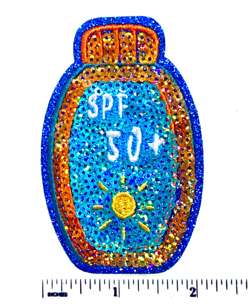 Sunscreen SPF 50 - Sequins Iron On Patch 3.25”