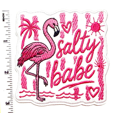 Salty Babe Flamingo  striped patch - Embroidered DIY Iron on patch 3”