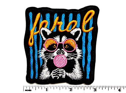 Feral Raccoon Blowing Bubble - Embroidered Iron On Patch 3.25”