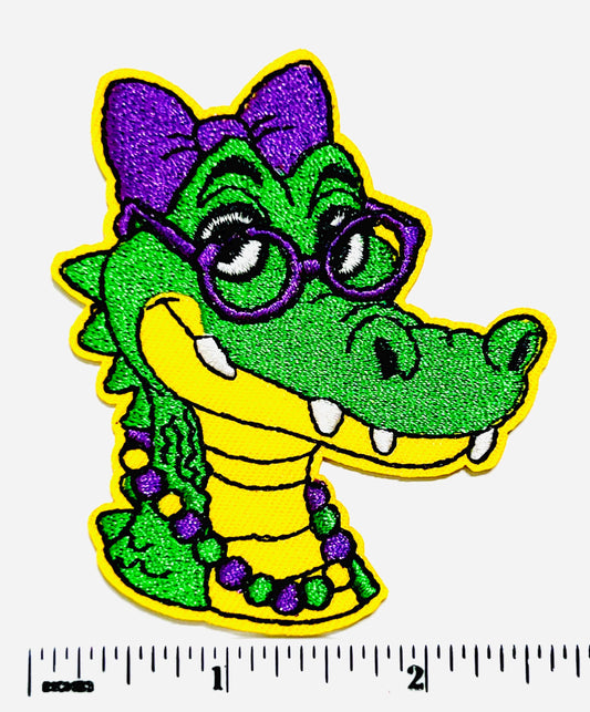 Mardi Gras Alligator patch- 3” Embroidered
