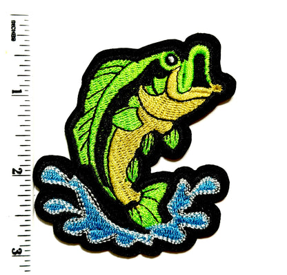Jumping Bass Fish patch - Embroidered Iron On Patch 3”