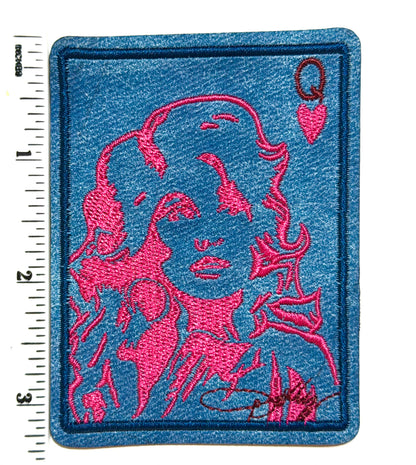 Queen of Hearts Dolly patch - Embroidered Iron On Leatherette patch 3.25”