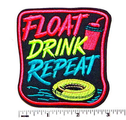 Float, Drink, Repeat in neon colors  Embroidered Patch – DIY Iron-On Applique 3"