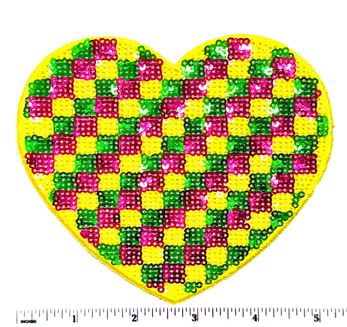 Mardi Gras Checkered Heart or Star - 5” Sequins Iron On Patch