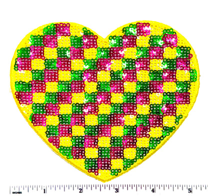 Mardi Gras Checkered Heart or Star - 5” Sequins Iron On Patch
