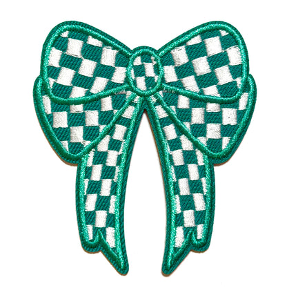Checkered Bow patches - Embroidered Iron On Patches 3”