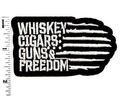 Whiskey Cigars Guns & Freedom American flag - Embroidered Iron On Patch 3”