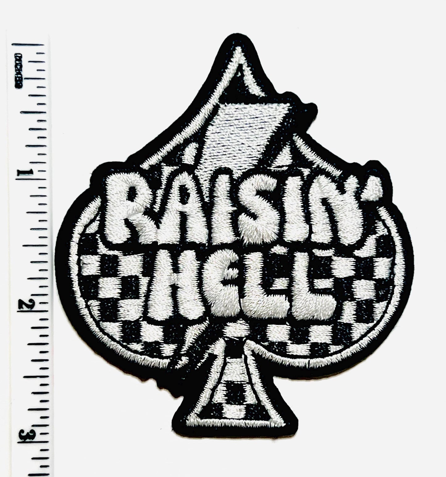 Raisin’ Hell Checkered Spades Lightning Bolt patch - Embroidered Iron on patch
