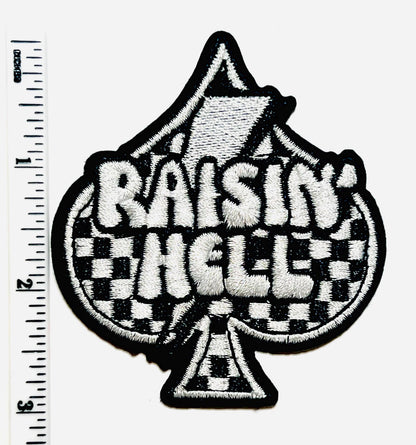 Raisin’ Hell Checkered Spades Lightning Bolt patch - Embroidered Iron on patch