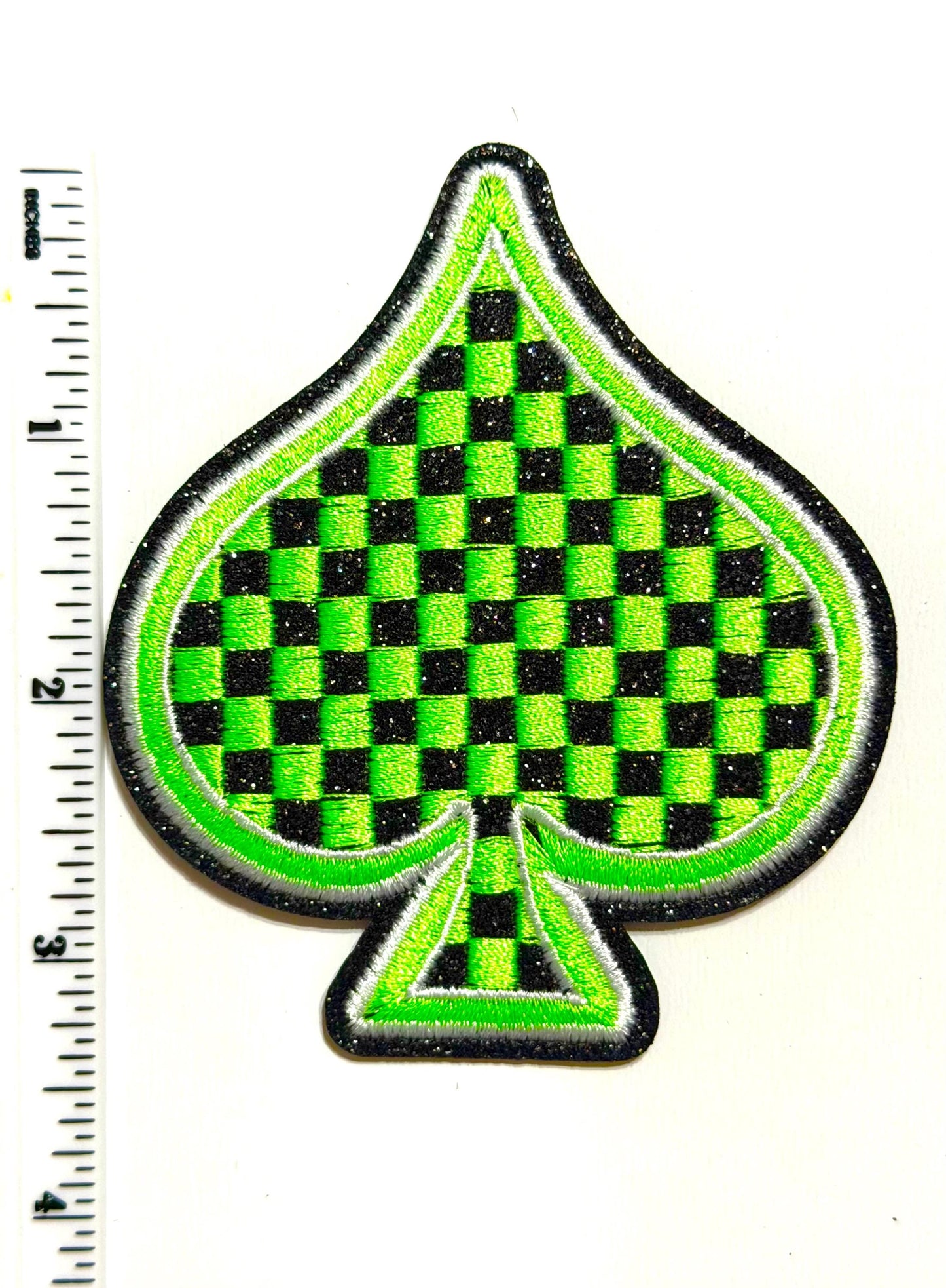 Neon Checkered Spades patches 3.25” - Embroidered Iron on patches
