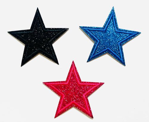 Glitter Stars blue, hot pink or black - Iron on patches
