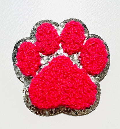 Paw Print - Chenille & Glitter iron on patch