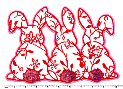 Easter Bunny trio shirt patch - Chenille & sequins DIY Iron on patch