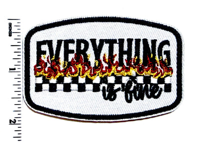 Everything is Fine checkered with flames patch - Embroidered Iron-On Patch