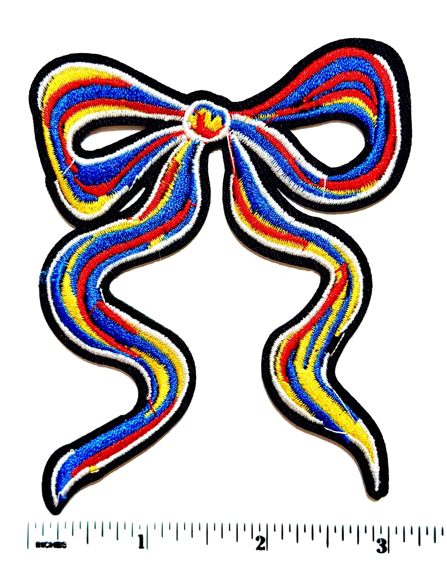 Colorful bow with ribbon streamers patch - Embroidered DIY Iron on patch