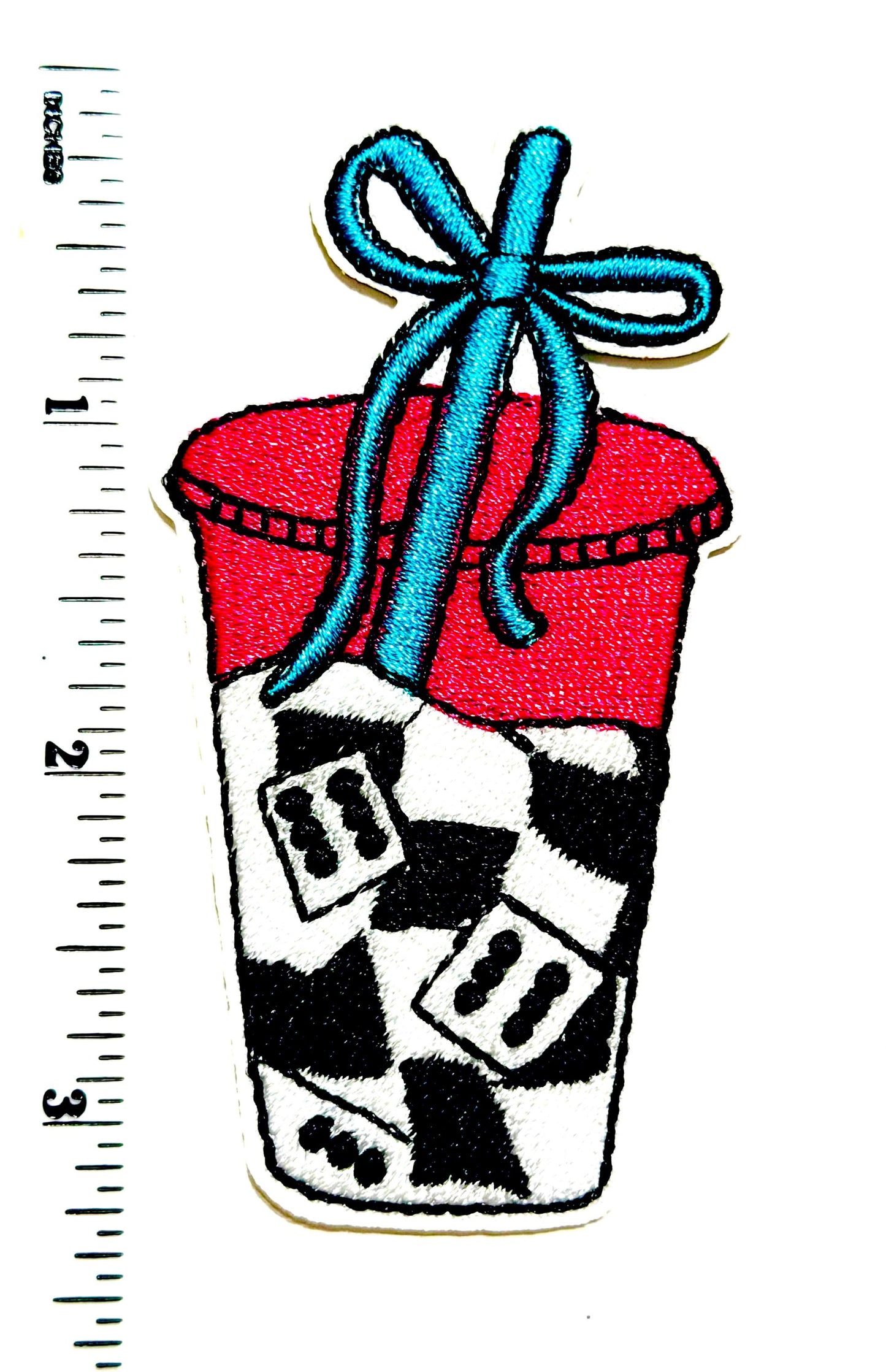 Iced coffee with dice checkered patch - Embroidered DIY Iron on patches
