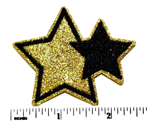 Black & Gold Stars - Embroidered DIY Iron on patch with glitter