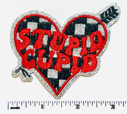Stupid Cupid Valentines Day checkered heart 2”
