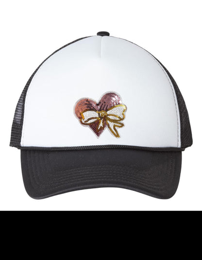 Sequin Heart with Bow - Iron on Patch