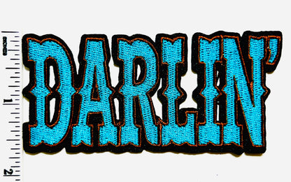Darlin’ in turquoise, brown & pink - Embroidered Iron on patches 2.5”
