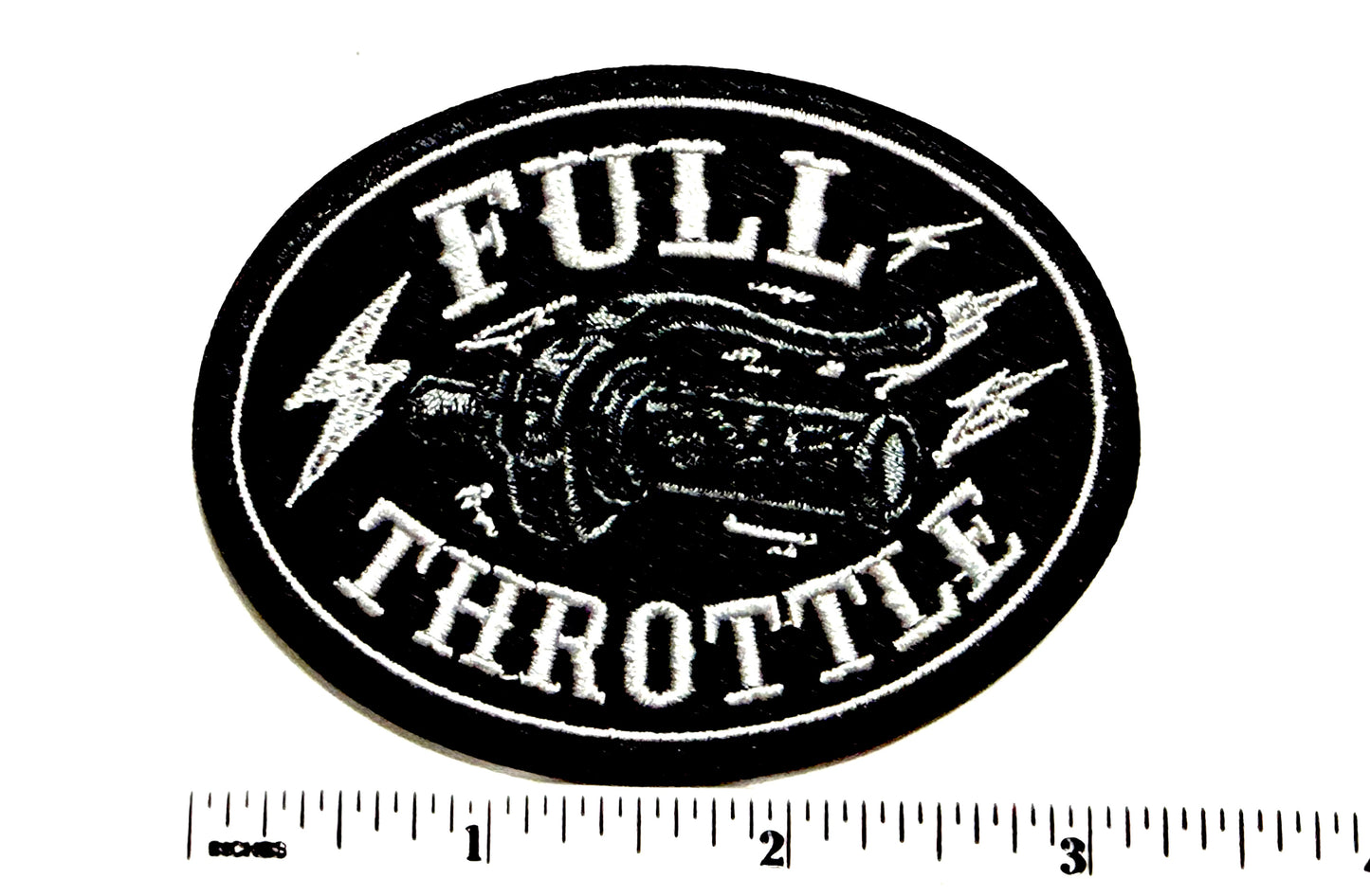 Full Throttle Biker patch with lightning bolts - Embroidered Iron On Patch 3”