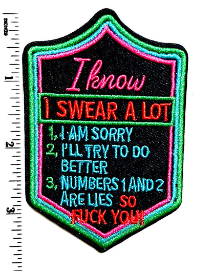 Embroidered Iron-On Patch – "I Swear A Lot" Funny Quote (3.5")