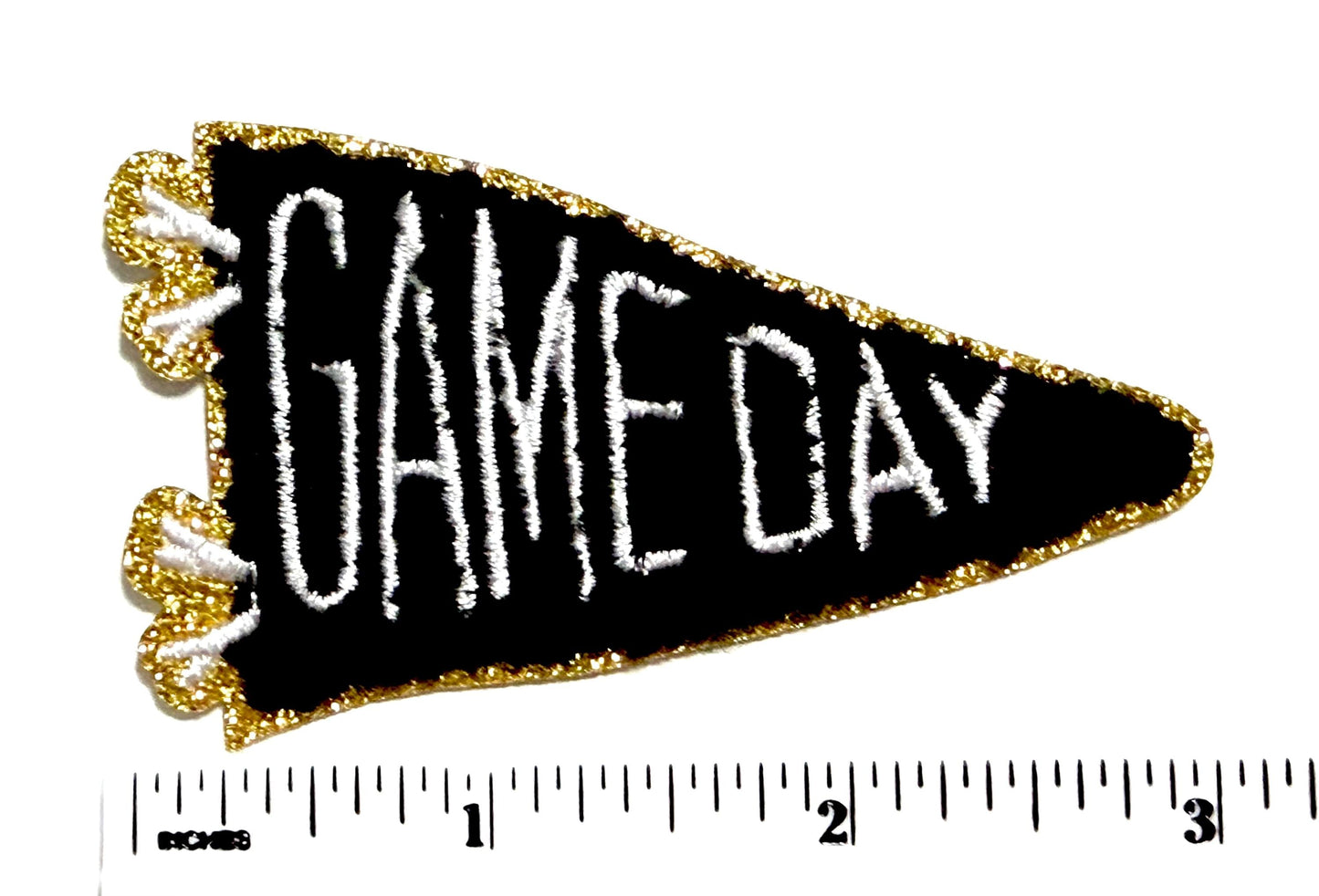 Game day pennant black and gold - Embroidered & Chenille Iron on patch 3”
