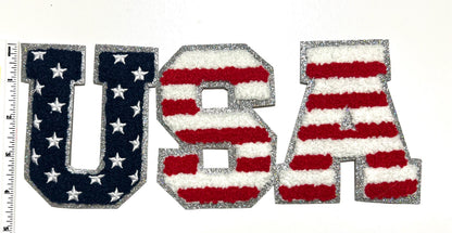 Patriotic - Chenille with silver glitter outline Iron on patches