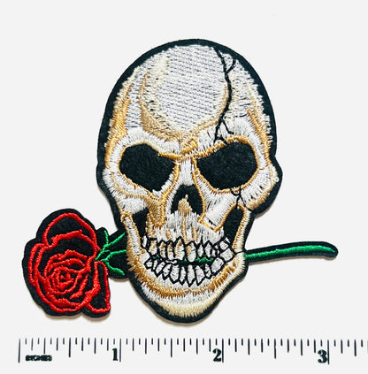 Skull with Rose patch - Embroidered Iron on patch