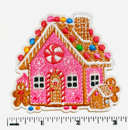 Pink Christmas patches - Embroidered Iron on patches with glitter