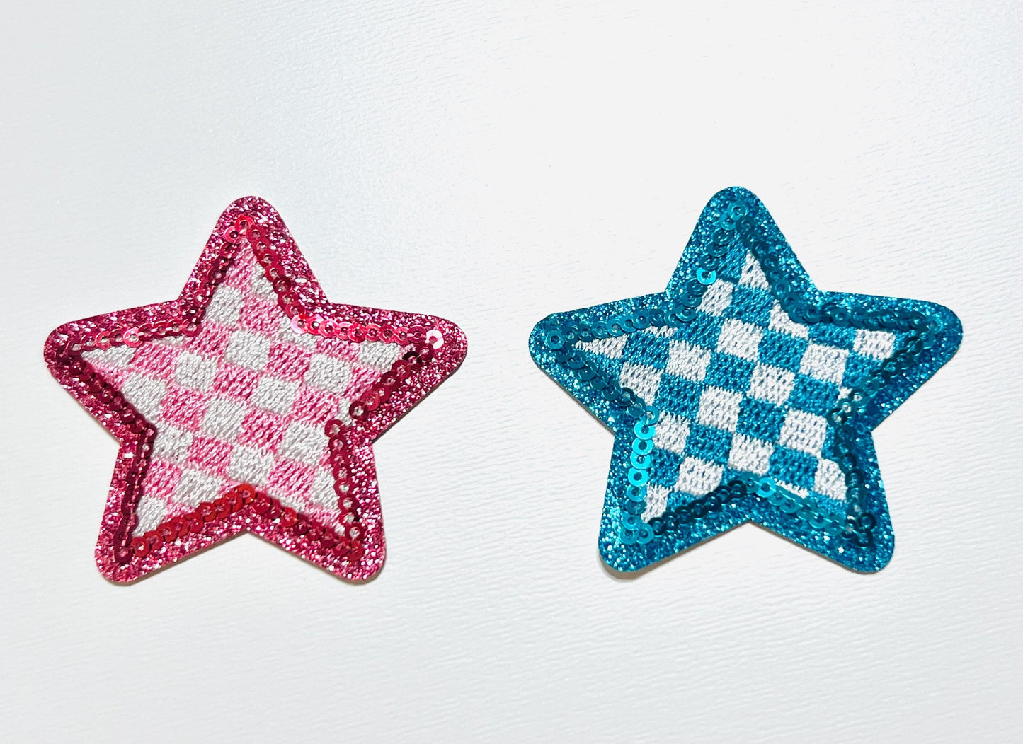 Checkered Star with Sequins outline 2.5”